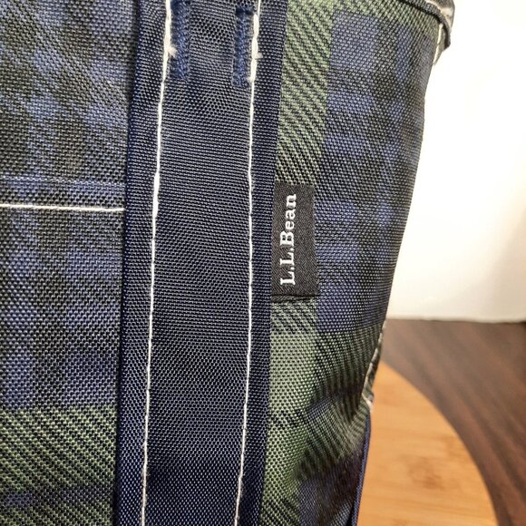 LL Bean Mini Tote Bag Green Blue Nylon Plaid Everyday Lightweight 297818 - Picture 2 of 10